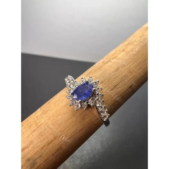 Blue sapphire and zircon ring in platinum over sterling silver size 7 *NEW* - Picture 5 of 11